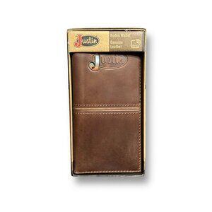 Justin Rodeo Wallet Brown Genuine Leather Tooled Western Stitch RFID Long Bifold